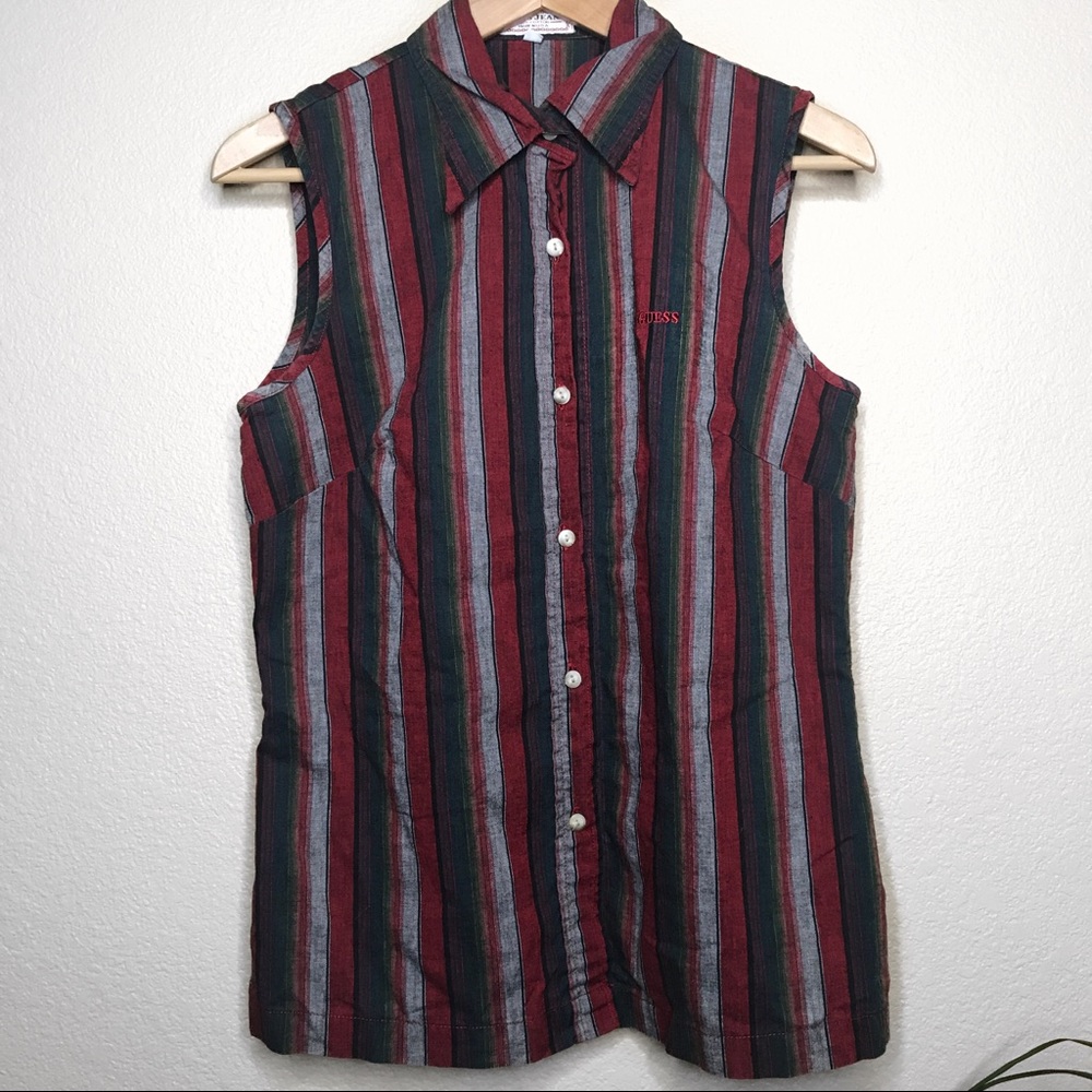 Vintage GUESS sleeveless collar button up E5